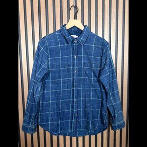 Faherty Shirt Small Womens Blue Long Sleeve Check Plaid Twill Pockets